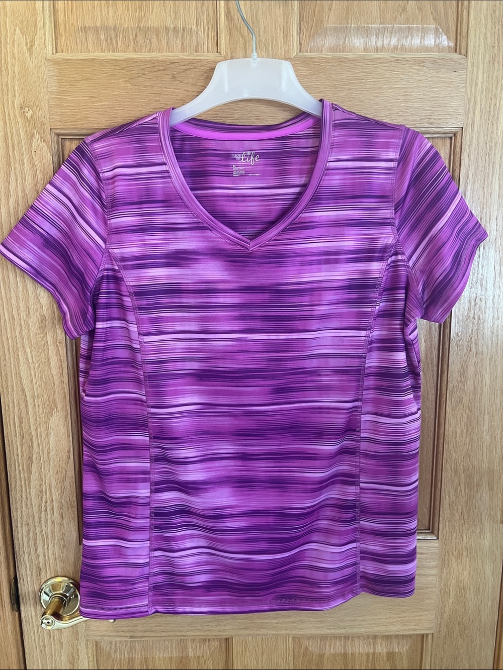 made for life - Purple Striped V-Neck Short Sleeve Top
